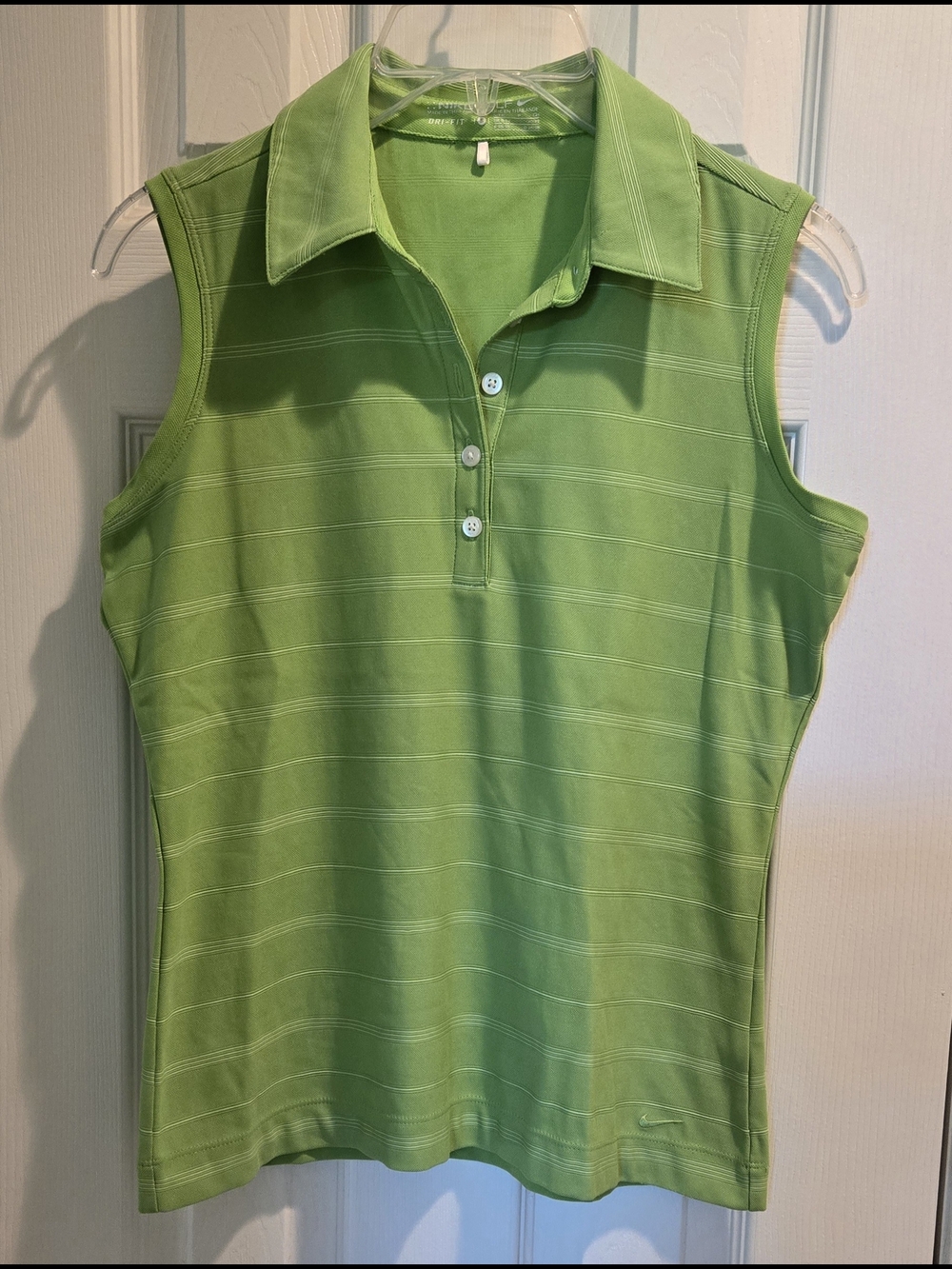 Nike Sleeveless DRI-FIT Golf Top in Citris Green and White Stripes
